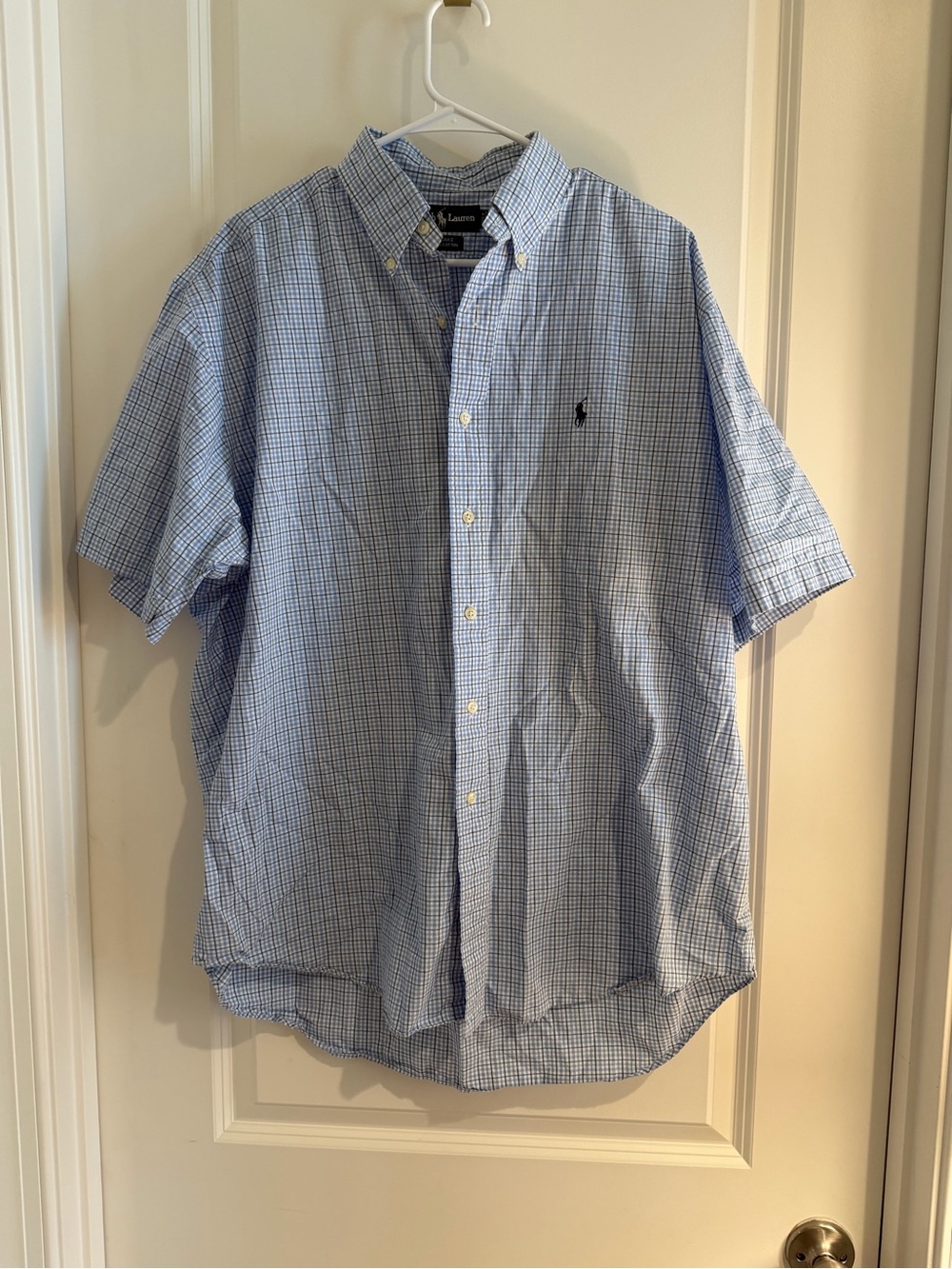 Ralph Lauren Blake Light Blue and White Checked Short-Sleeve Button-Down Shirt